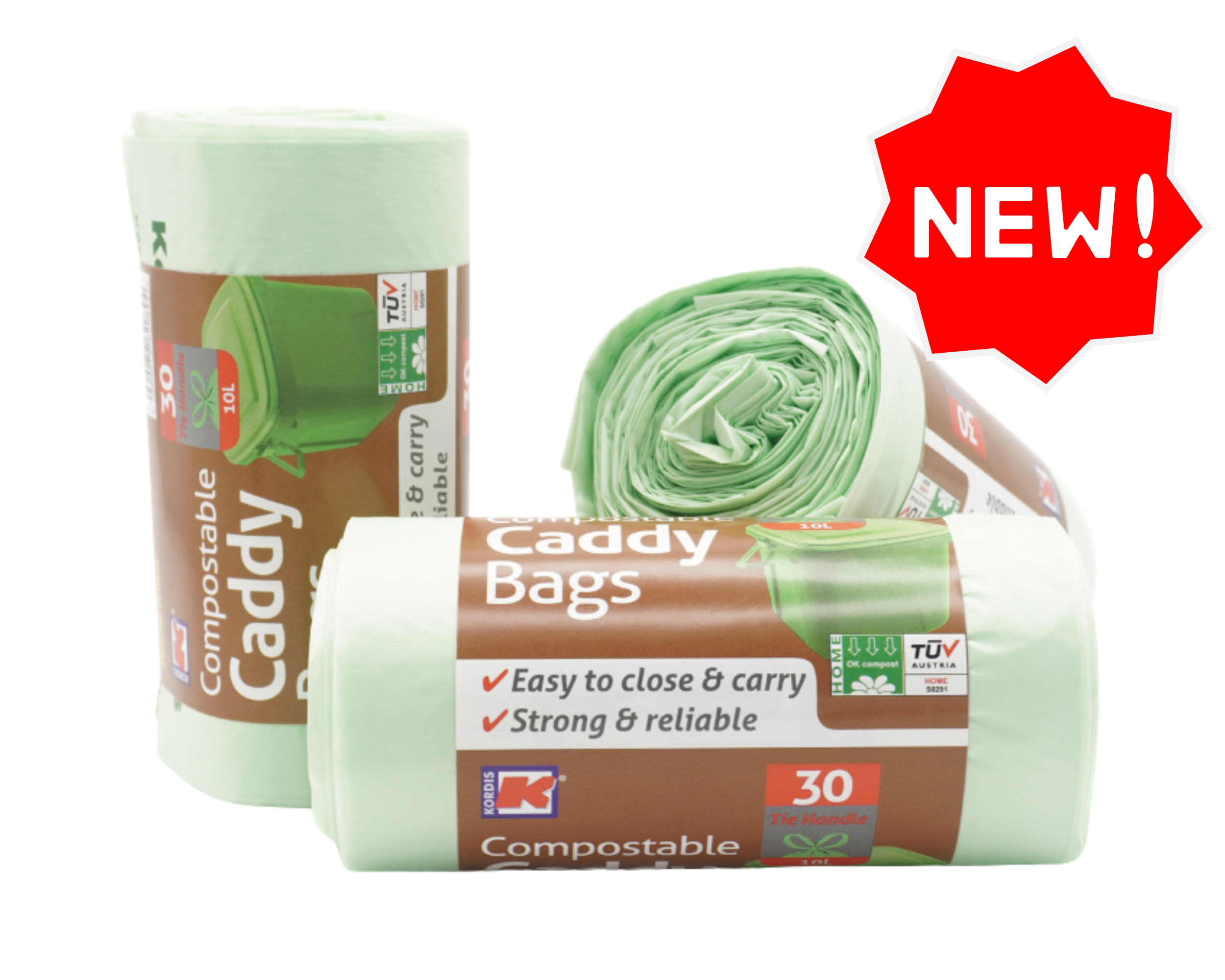 Dispose of food waste easily with Kordis Compostable Caddy Liners EN13432 certified and designed for all suitable waste systems.